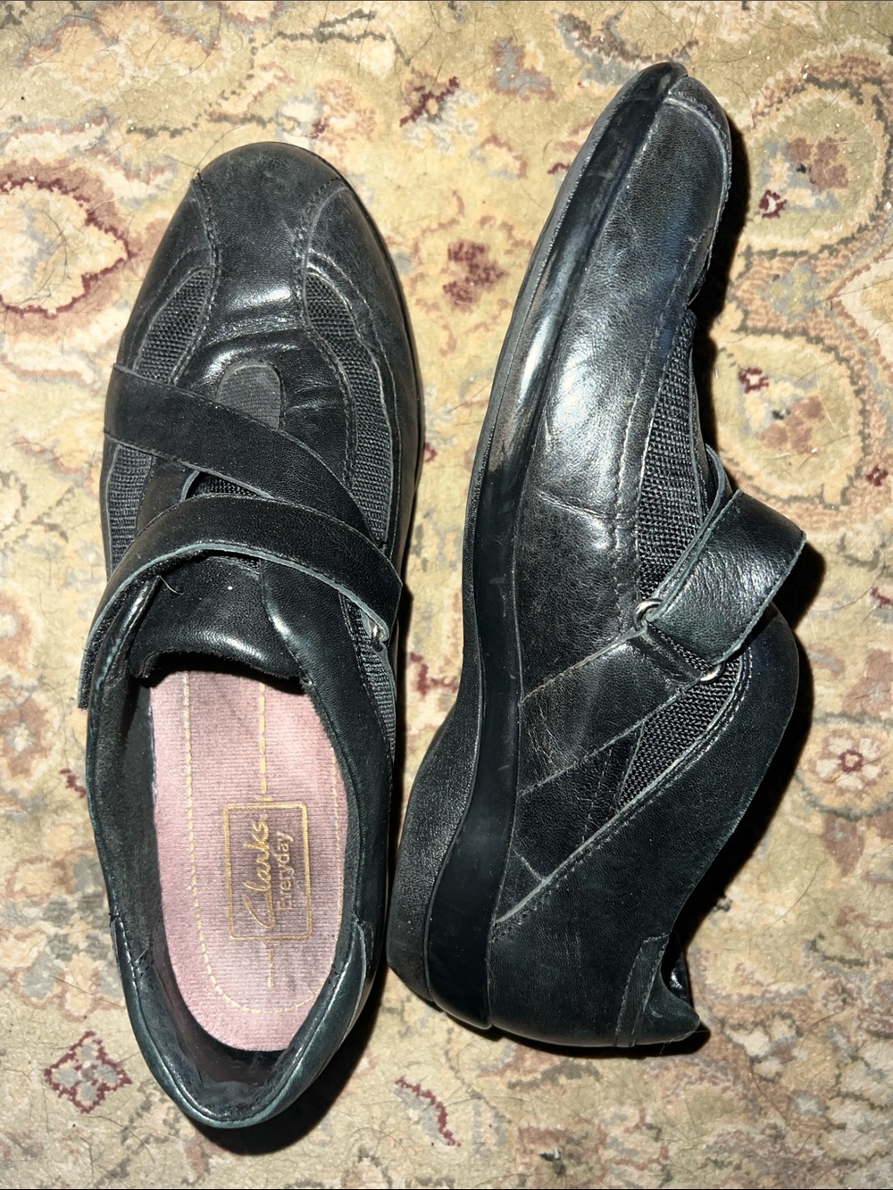 Clarks Black Leather & Mesh Hook-and-Loop Slip-On Loafers